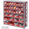 Global Equipment Steel Shelving with 48 4"H Plastic Shelf Bins Red, 36x18x39-7 Shelves 603438RD